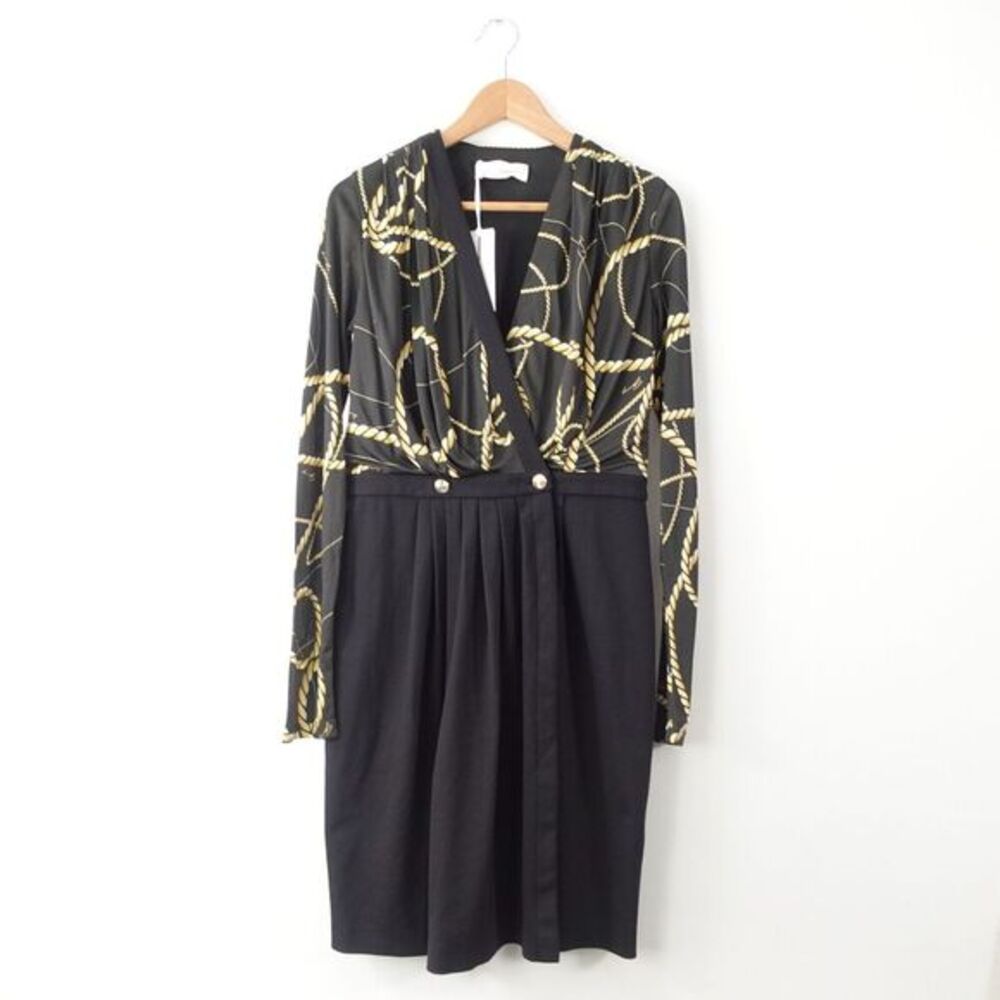 Genny Gold Chain Cocktail Dress Medium‎ Preppy Military Party Luxury NEW $1,255